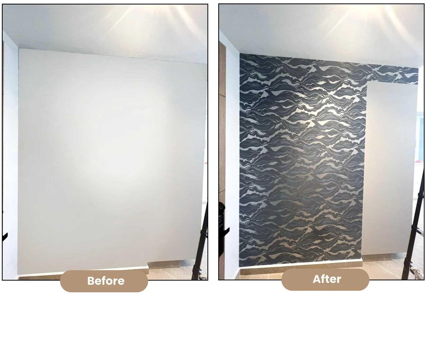 Wall transformed to Abstract wave pattern wallpaper